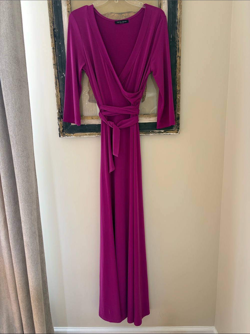 Fuchsia Faux-Wrap Maxi Dress with Tie Waist